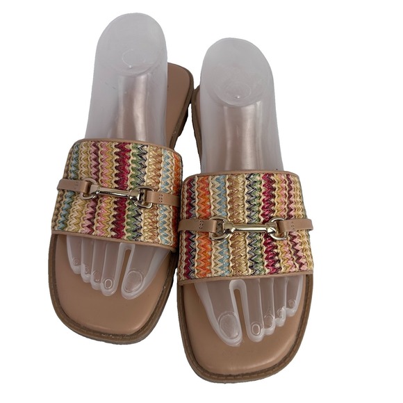 Time and Tru Shoes - Time and Tru Women's Chevron Slide Sandals Beige/Multicolor Buckle US 10